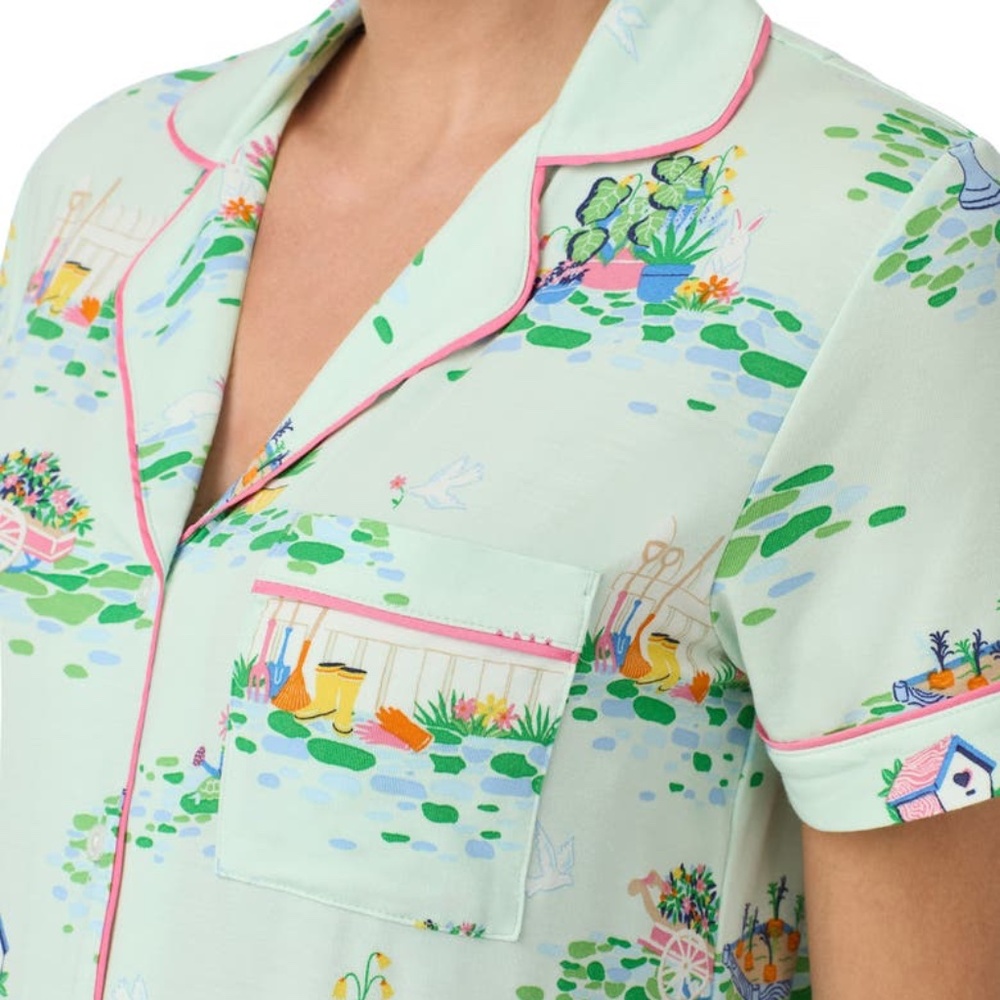 NEW WITH TAGS Kate Spade New York 2 pc Top & Short Pajama Set Green Print L - Picture 3 of 3